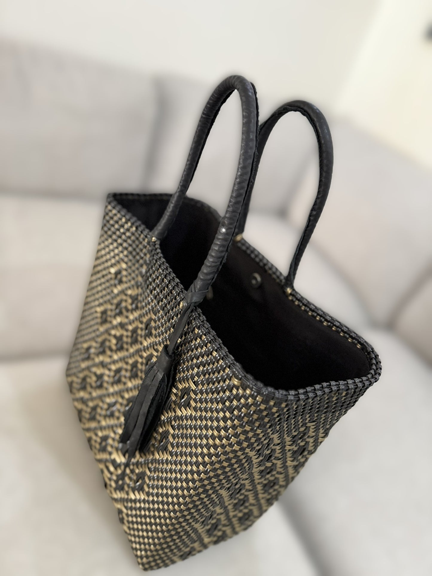 Bolsa Dorada con asas de piel S
